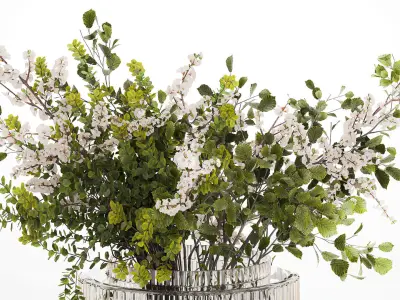 Bouquet Of Green Sakura Cherry Branches And Green 595 3D model