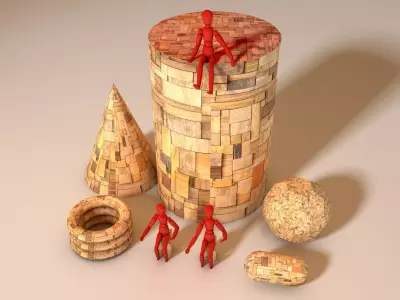 Bomas pile of bricks and wooden blocks Free 3D model
