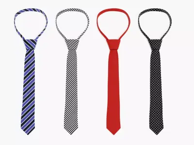 Tie Set V2 - 4 Classic Neckties with Tied Knots 3D model