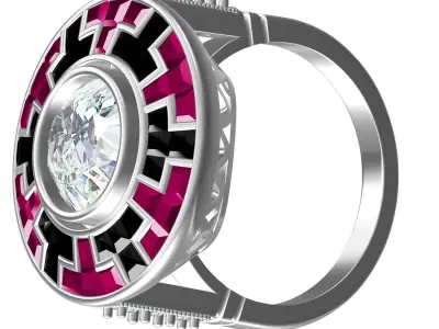 Ruby and Black Onyx Round Shaped Art Deco Ring 3D print model