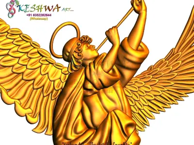 angle stl golden angel holding trumpet 3D print model