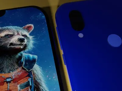Redmi 7 phone with raccoon Low-poly 3D model