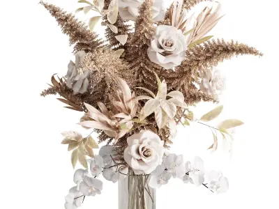 flowers plant in a bouquet glass vase 67 3D model