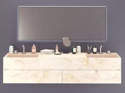 Double Washbain Design - White Marble 3D model