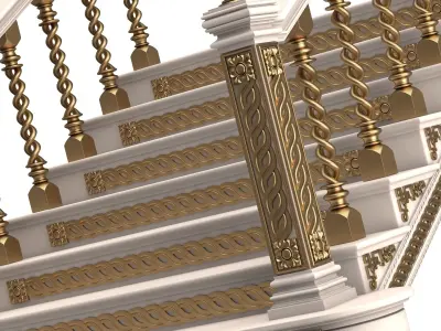 Carved Stair 06 White Low-poly 3D model