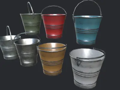 Steel Buckets PBR Low-poly 3D model