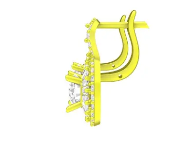 A7486 Baguette Diamond Halo Hoop Earrings 3D Model 3D print model