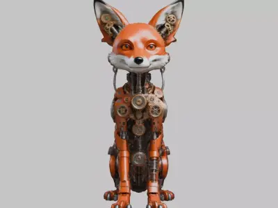 Steampunk Mechanical Fox Model - Intricate Design Low-poly 3D model