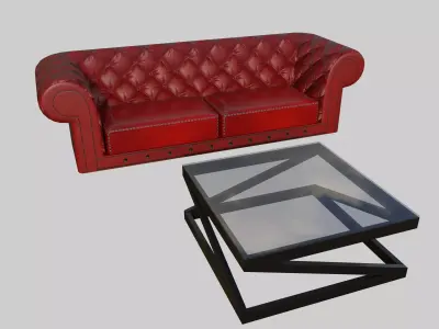 Leather Sofa and Modern Coffee Table Low-poly 3D model