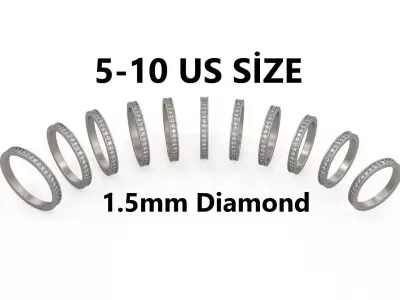 Model 1233 Eternity Band Ring 5-10 US Size 1point5mm Diamond 3D print model