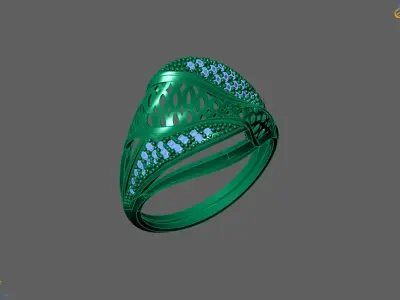 Women Ring With Stone Diamond Ready STL 3DM Models Womens Rings 3D print model 22
