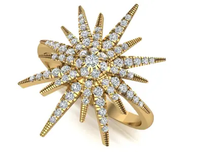 Small Starburst Diamond yellow Gold Ring  3D model
