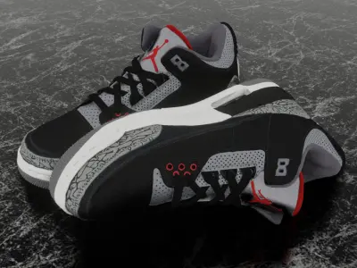NIKE AIR JORDAN 3 BLACK CEMENT 3D SHOES Low-poly 3D model