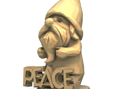 PEACE Gnome Cute Low Poly Figurine Holding Text 3D print model