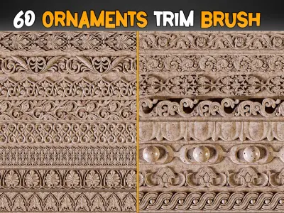 60 Ornaments Trim Brush and 3D model and Free Tutorials  Vol 6 Low-poly 3D model