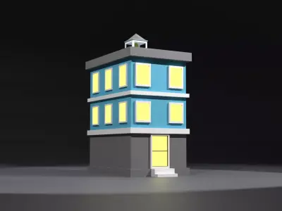Low Poly Stylized 3-Story City Building with Bell Tower Low-poly 3D model