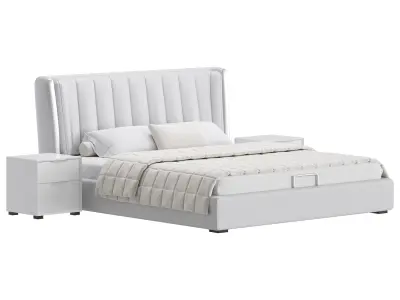 Beige Upholstered Wingback Modern bed I 3D model
