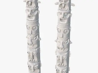 Stone Totem Faces Intact and Damaged M1 3D model