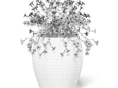 Pink Flowers 3D Model in Ceramic Pot 3D model