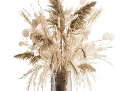 Bouquet of dried flowers in a glass vase 126 3D model
