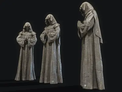 Monk Statue PBR Low-poly 3D model