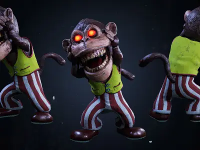 Spooky Monkeytronic -  Rigged and Animated Low-poly 3D model