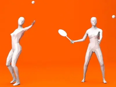 4 Tennis Player Lowpoly People Low-poly 3D model