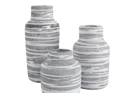 Striped Bottle Vase Set Of 3 3D model