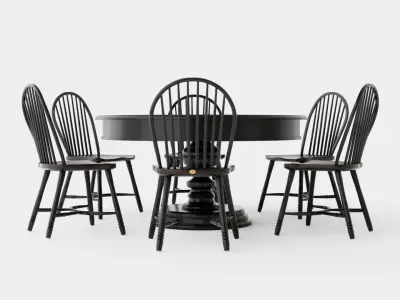 Cardiff black with Windsor chair black Dining Set Low-poly 3D model