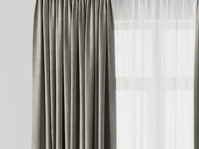 Curtain with rod 08 Curtain brown and cumin olive green Low-poly 3D model