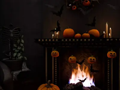 Halloween Living Room Blender Scene - DAY 3D model