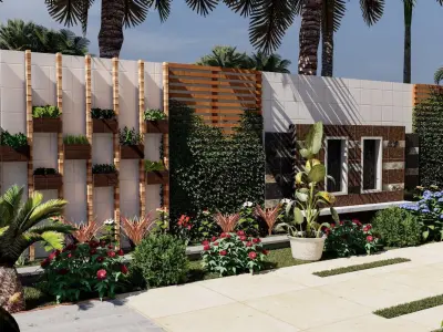 luxury villa front landscape design 3d model 3D model