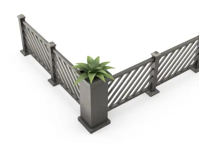 Stylized metal fence with flower 3D model