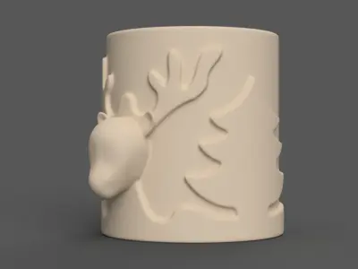 Candle Holder with Christmas deer and a Christmas tree 003 3D print model