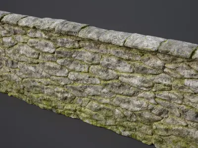 Stone Fence Wall PBR Low-poly 3D model