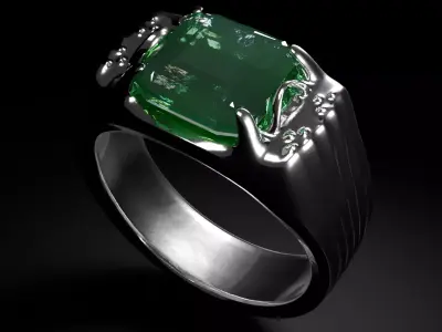 Emerald Signet Ring Low-poly 3D model