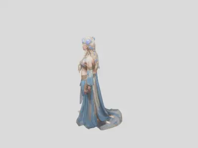 Stylized Bohemian Female Character with Staff Low-poly 3D model