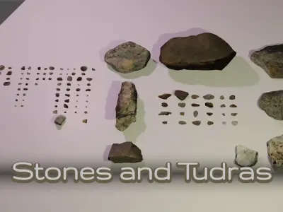 Small stones and tundras Low-poly 3D model