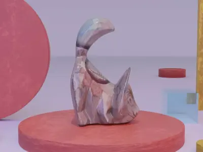 Cat wood statue 02 Low-poly 3D model