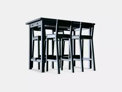 NORDVIKEN - NORDVIKEN Bar table and 4 bar stools Low-poly 3D model