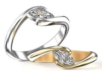 Bypass Solitaire Marquise Ring 3D Print Model 3D print model