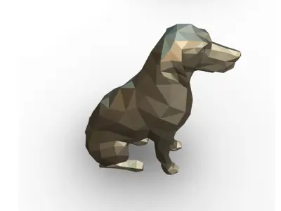 Dalmatian low poly polygonal sculpture of dog 3D print model