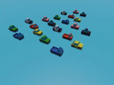 Low Poly Vehicles 3D colorful cars flying in sky 3D model