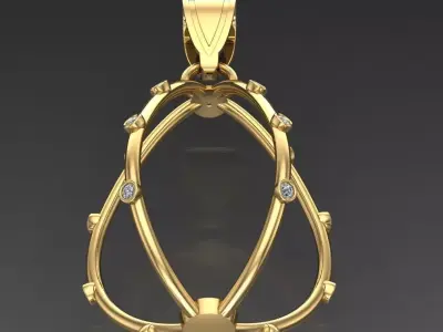 necklace egg pendant with gold and diamonds 3D print model