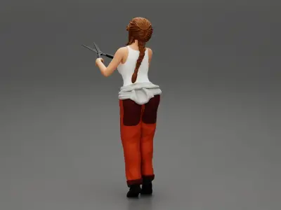 woman Farmer Cutting Tree With big Scissors 3D print model