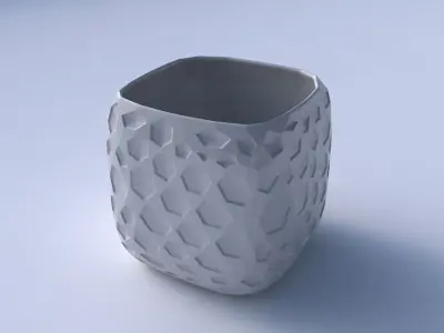 Vase quadratic stumpy with crystal dents 3D print model