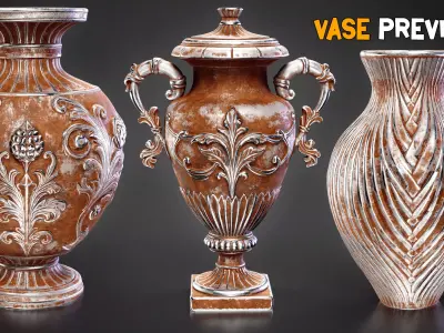 20 Game-Ready Ornamental Vase and Textures   Vol 51 Low-poly 3D model