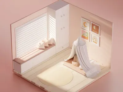 5 Lowpoly Children Room Low-poly 3D model