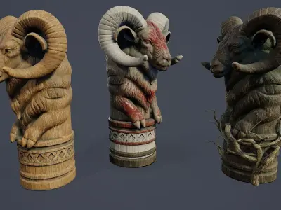 Totem Pole Ram PBR Low-poly 3D model