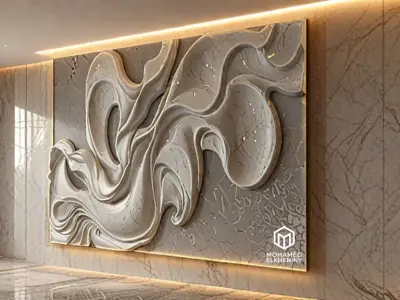 modern panel wall decor set wall relief mural CNC 85 3D model